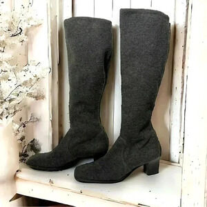 Vintage 80s Yves Saint Laurent gray wool felt square toe knee  high boots 6